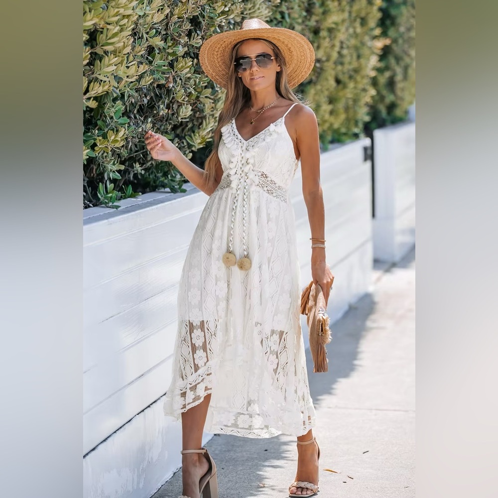 Cupshe White Lace Midi Dress
